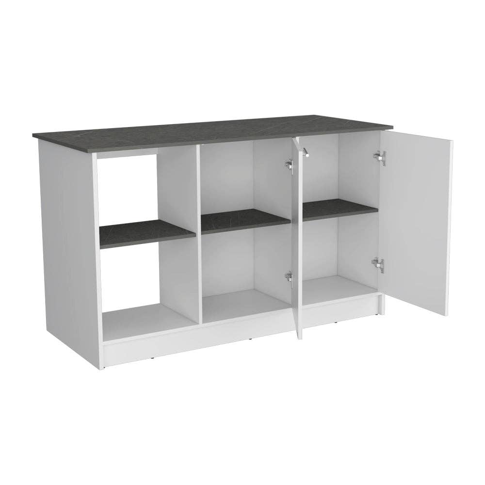 Treevol Furniture - Wholesale Kitchen Storage/Organizer - Kitchen Island Padua, Countertop and 2 Shelves, White / Onyx6