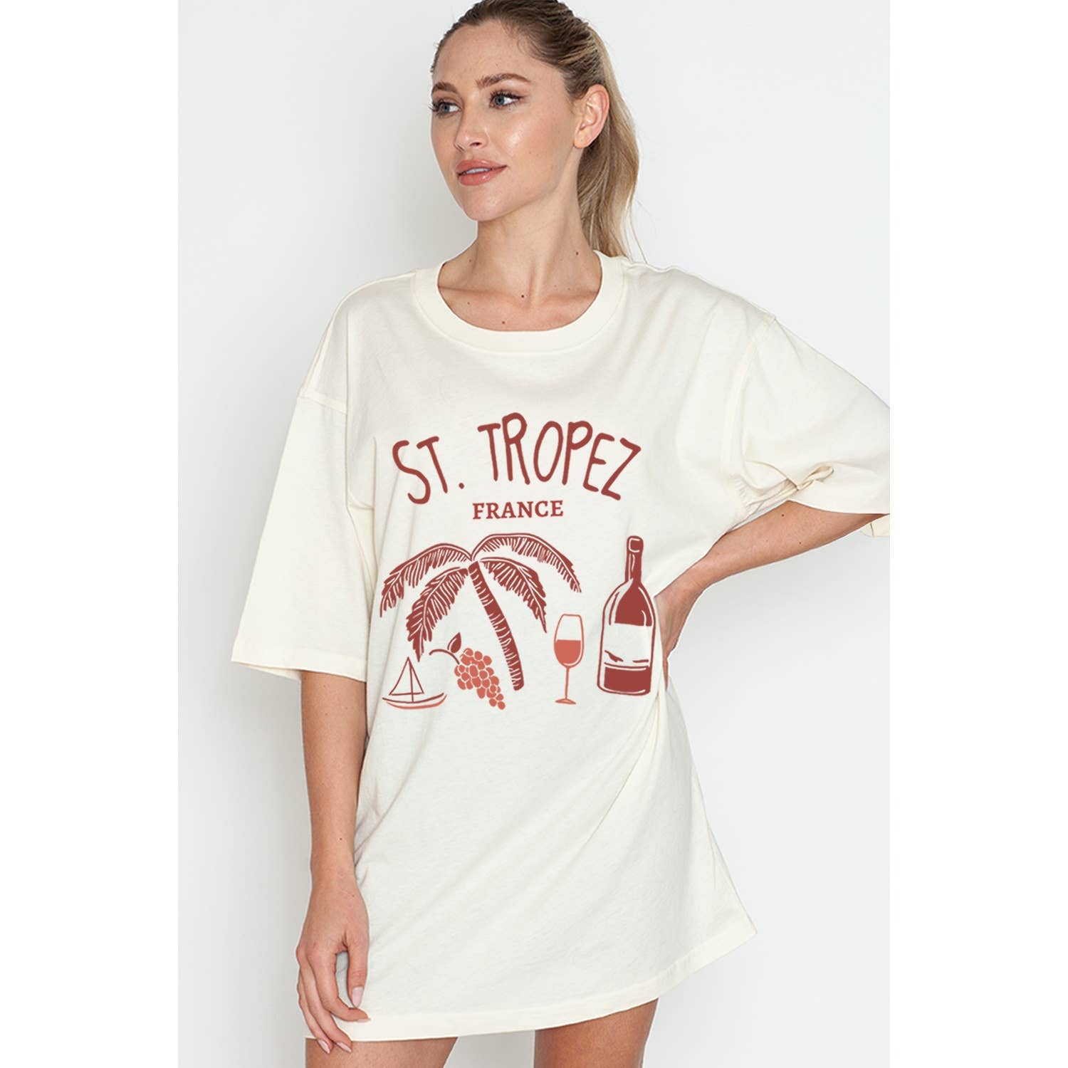 2&moon - Wholesale T-Shirt (Graphic) - Women's - ST TROPEZ FRANCE VACAY OVERSIZED TEE1