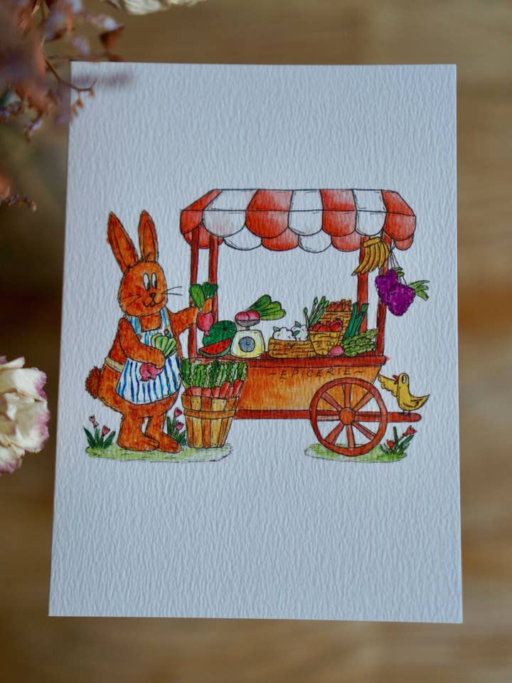 Animal market - blank rabbit card for wholesale by Bowlt Studios