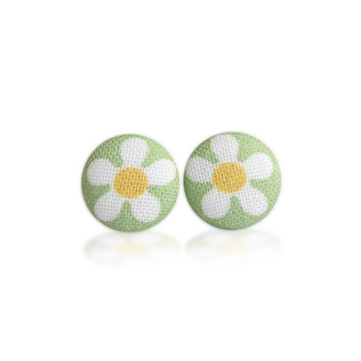 Rachel O's - Wholesale Stud/Post Earrings - Spring Daisies Fabric Button Earrings4