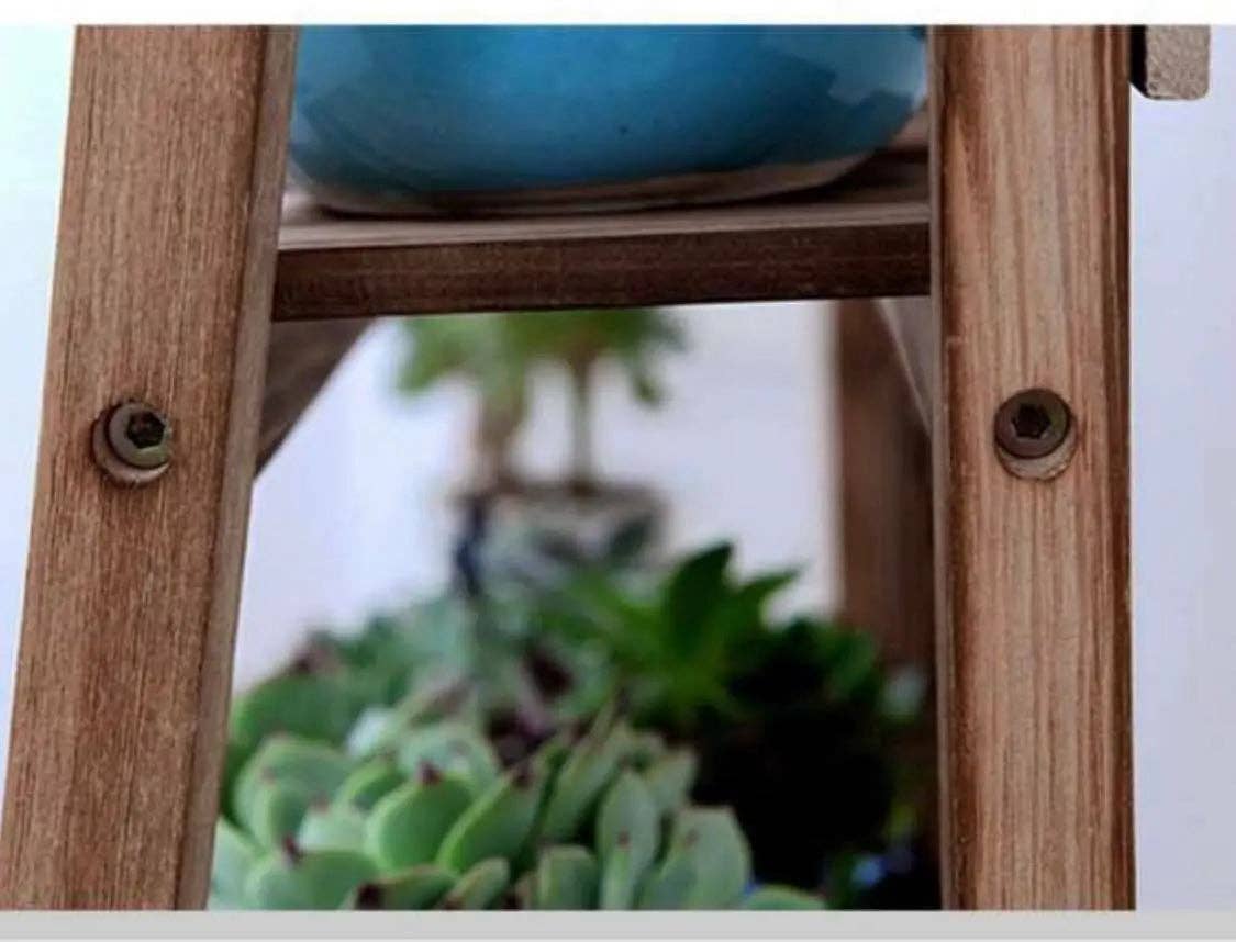 everythingbamboo - Vente Supports de plantes - Étagère porte-plante en pin massif avec barre suspendue, décor jardin intérieur et extérieur30