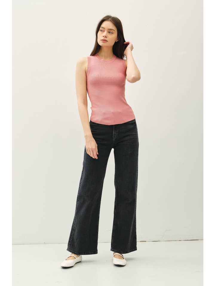 Be Cool - Wholesale Tank Top - Women's - ROUND NECK SLIM SLEEVELESS KNIT RIBBED TANK TOP