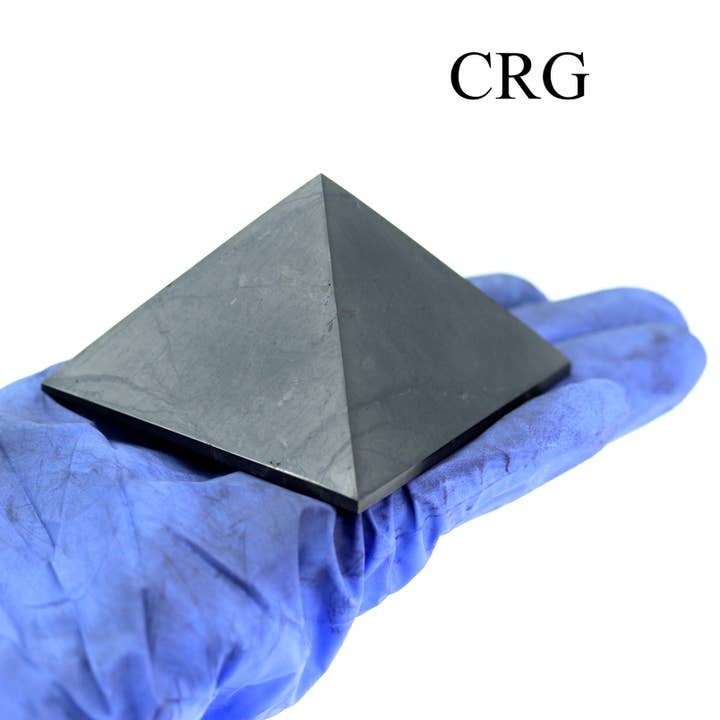 Crystal River Gems LLC - Wholesale Spiritual Stone/Crystal - QTY 1 - Polished Shungite Pyramid / 6cm Avg2