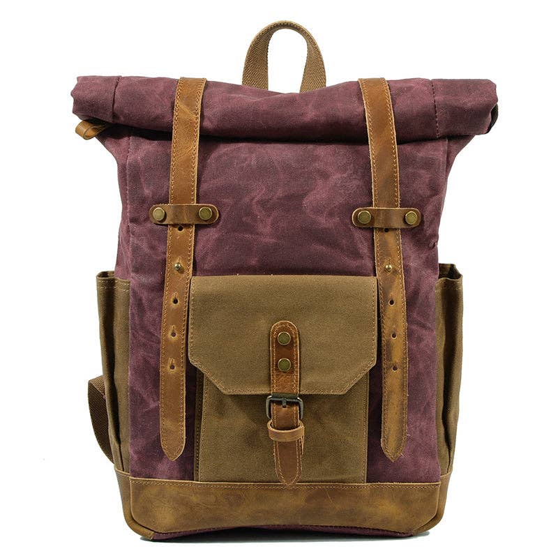 RockCow Leather Studio - Wholesale Backpack - Unisex - Wax Canvas With Full Grain Leather Travel Backpack Waterproof Waxed Canvas Laptop Rucksack Canvas Outdoor Backpack4