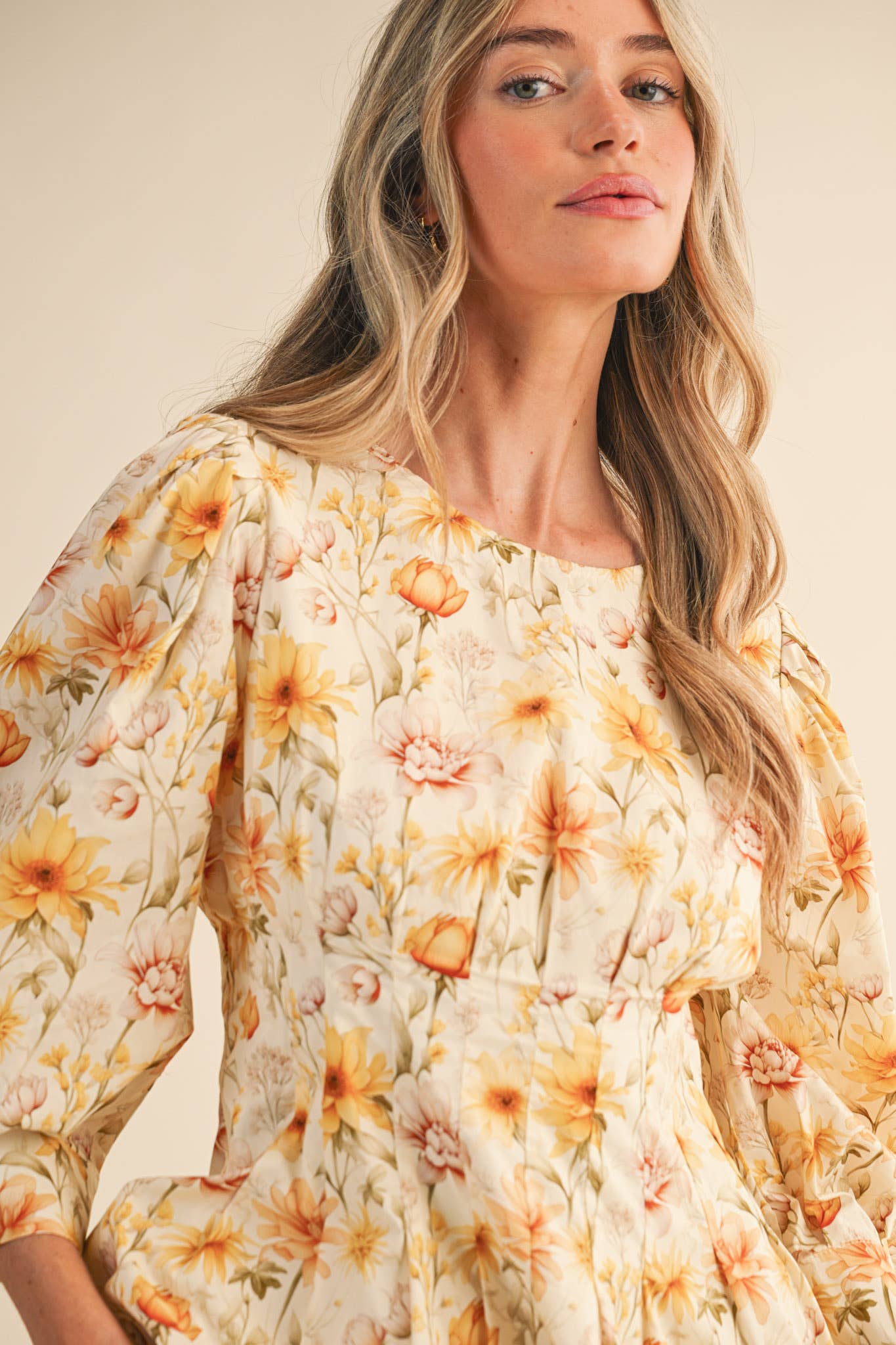 &MERCI - Wholesale Dress - Women's - FLORAL PRINT PLEATED WAIST MIDI DRESS MDR44778