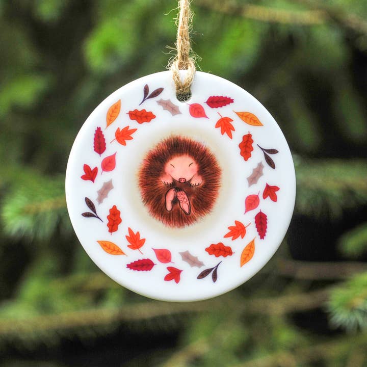 Hibernating Hedgehog Ceramic Tree Decoration for wholesale by frog and gnome