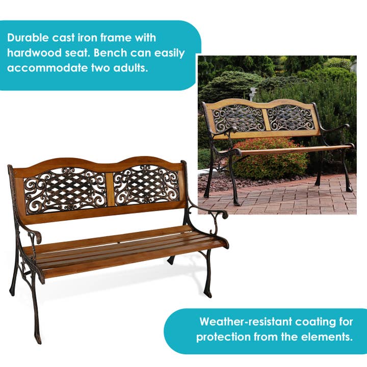 Sunnydaze Decor - Wholesale Bench - Ivy Crossweave Cast Iron and Wood Outdoor Garden Bench