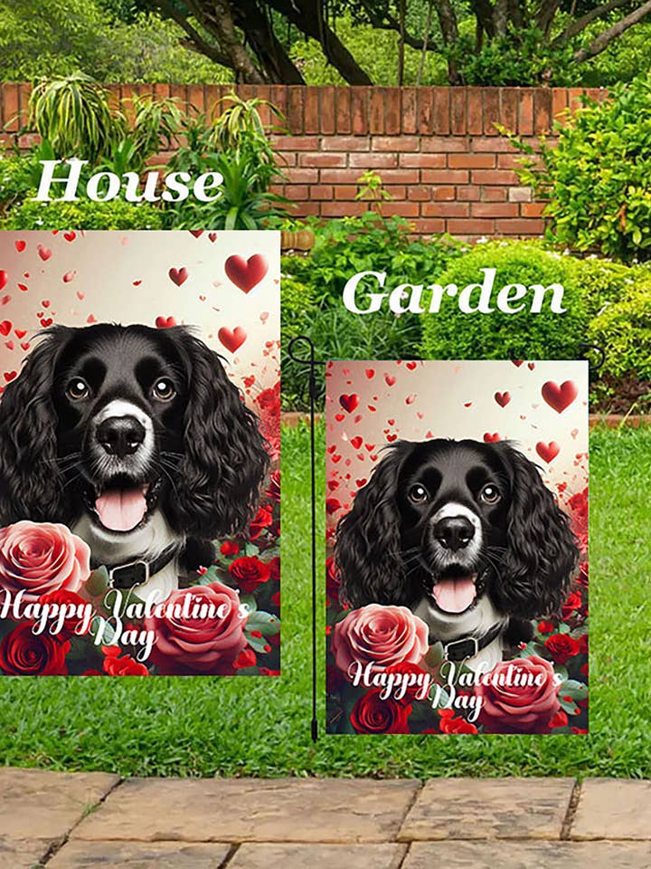 Épagneul Springer N/B - Drapeau de Jardin Valentine pour la vente par Best of Breed Products