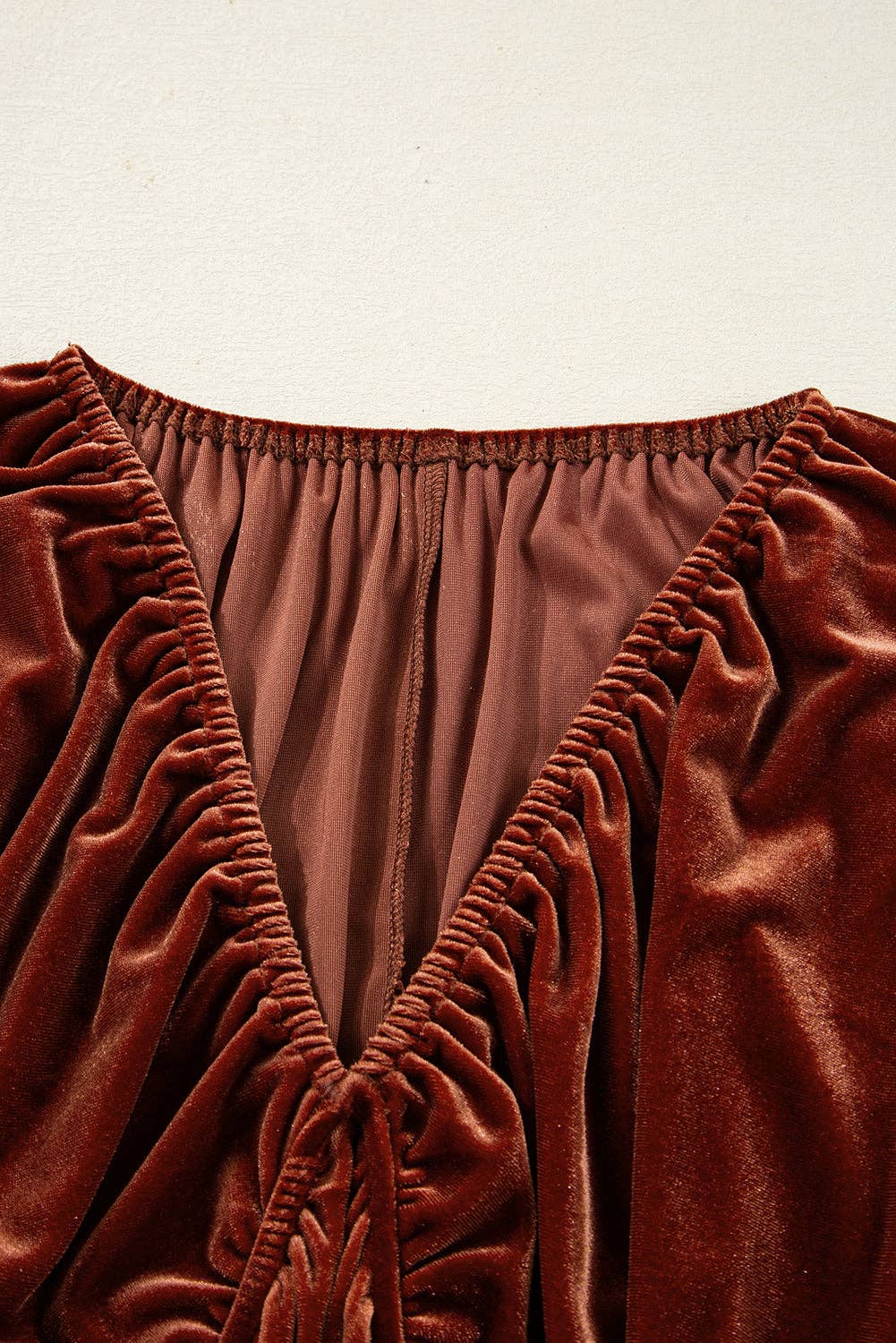 Clay Elastic V Neck Puff Sleeve Short Velvet Dress for wholesale on Faire5