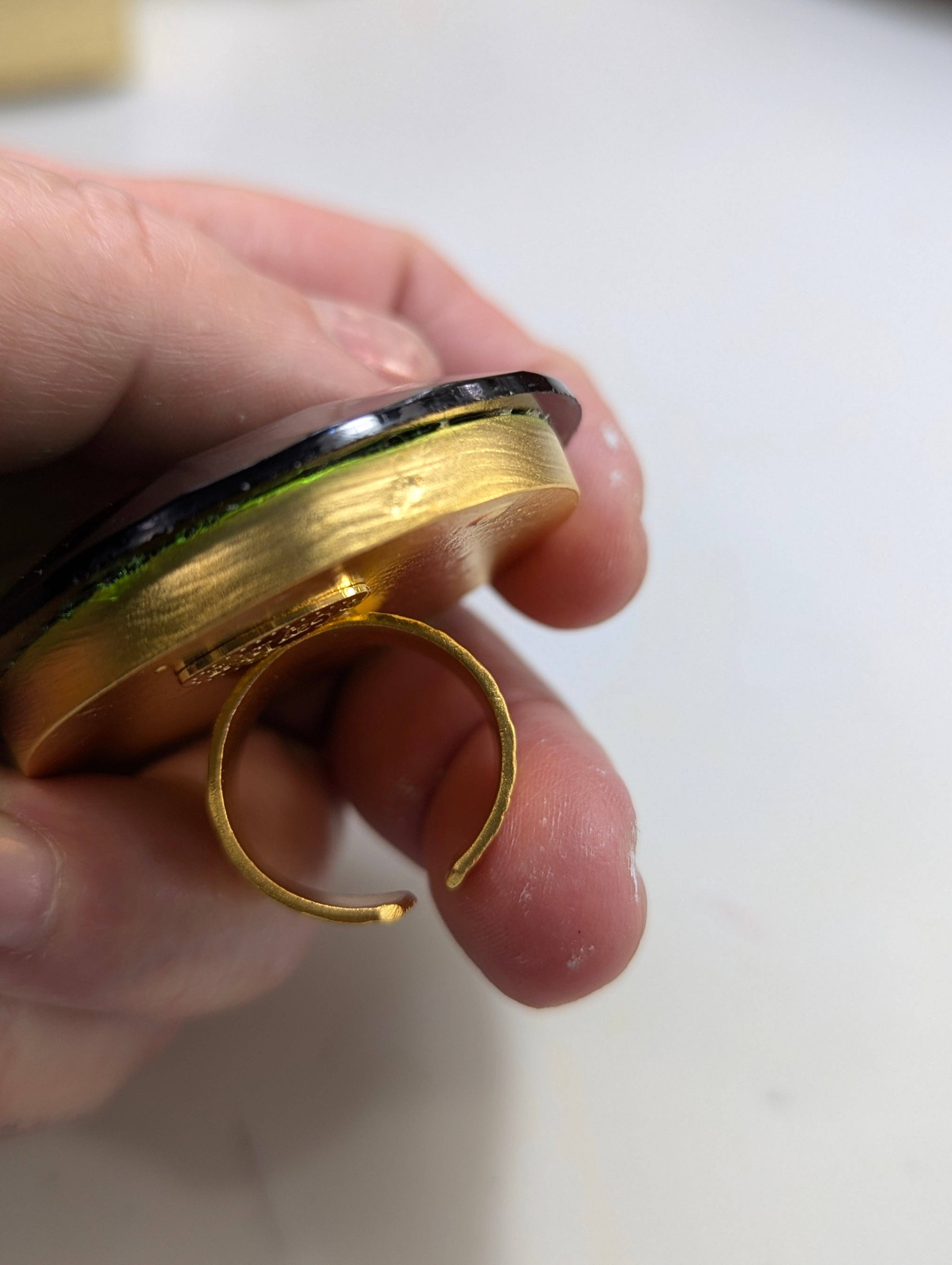 Gay Isber Designs - Wholesale Cocktail/Statement Ring - Jumbo Vintage Green-Faceted Stone Ring - Unisex, Adjustable Gold-Plated Base - Free Shipping in the US4