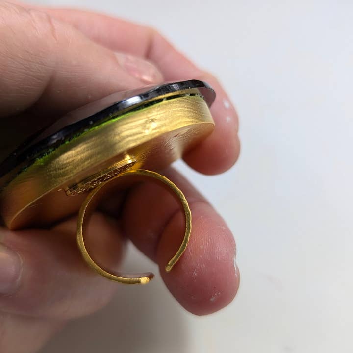 Gay Isber Designs - Wholesale Cocktail/Statement Ring - Jumbo Vintage Green-Faceted Stone Ring - Unisex, Adjustable Gold-Plated Base - Free Shipping in the US4