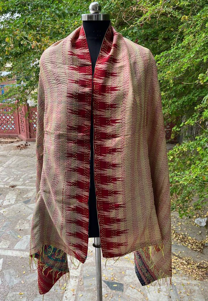 Bhawana Handicrafts - Wholesale Scarf - Women's - Indian Silk Sari Reversible Scarf Kantha Stitched Wrap Girls0