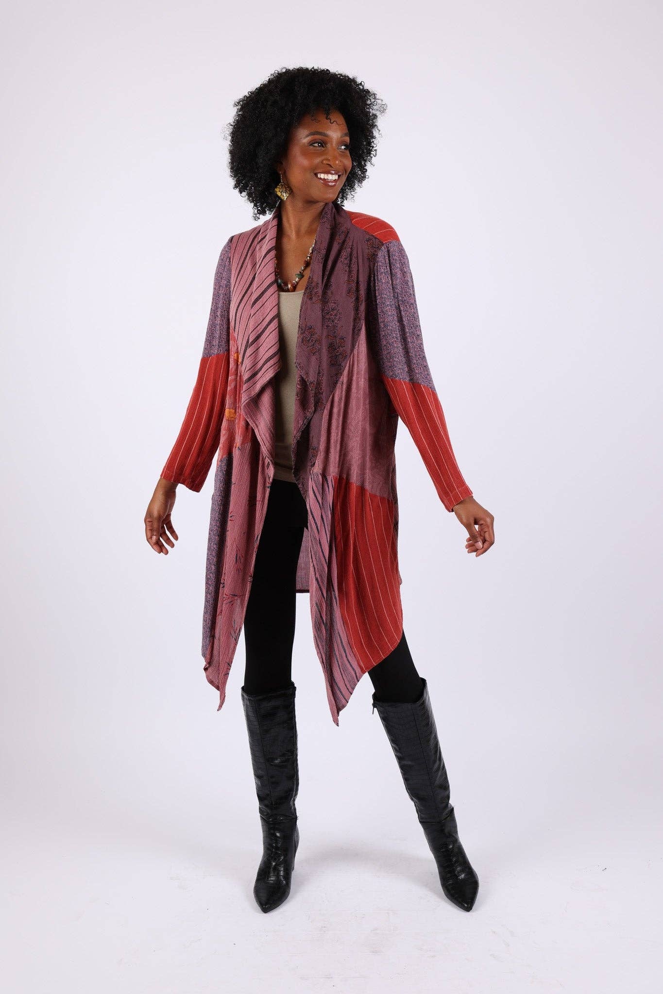 Sacred Threads - Vente Cardigan – femme - Cardigan Rustique Patchwork Prune (Rêve Tissé Sauvage)3