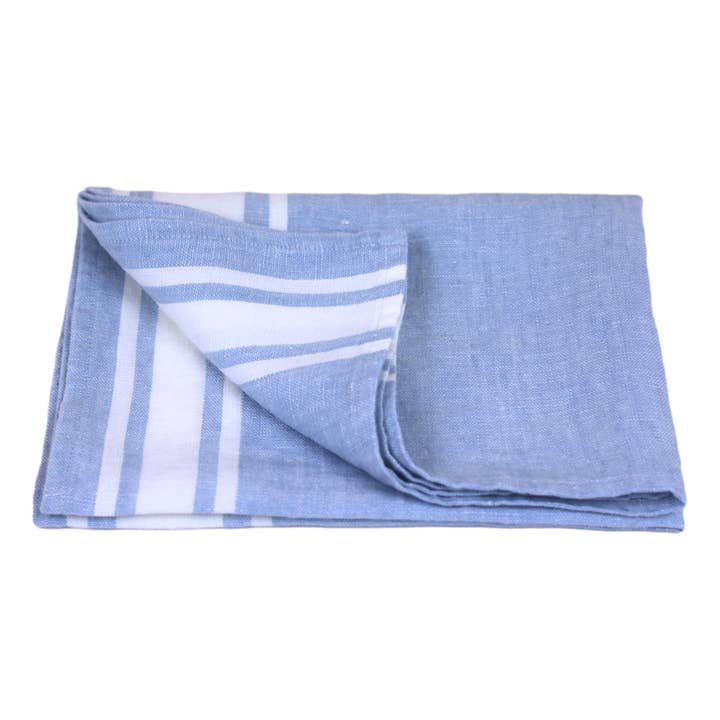 Håndklæde i hør - Stonevasket - Lyseblå med hvide striber for engroshandel hos LinenCasa