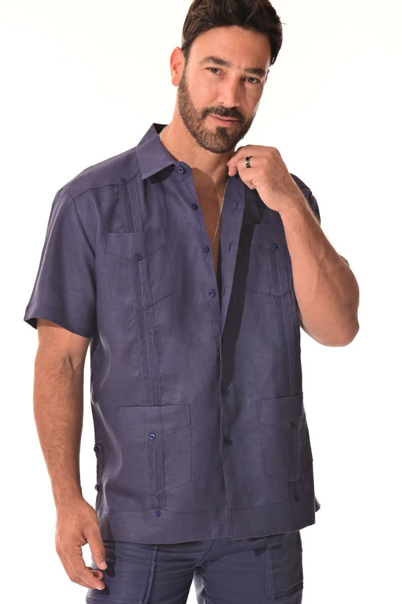 Azucar & Bohio - Wholesale Button Down Shirt - Men's - Men's Guayabera S/S Shirt 100% Linen Traditional-A-LS39911