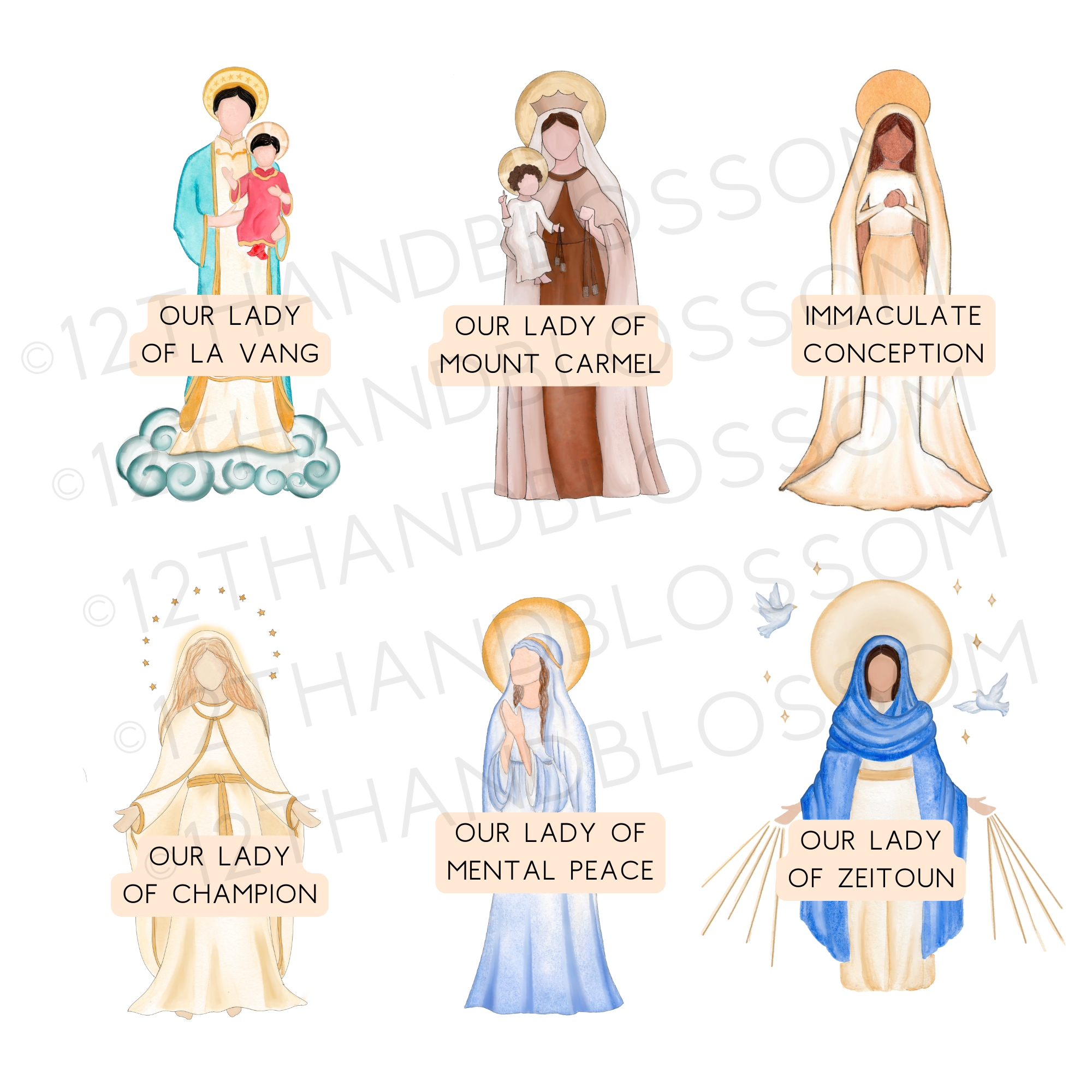 12th and Blossom - Vendita all'ingrosso Stampa artistica - Titoli personalizzati del ritratto di Maria (Scegli 3, 4 o 5 titoli)7