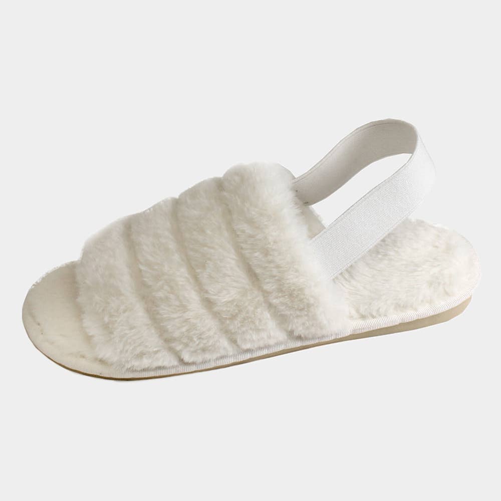 Sensibling Corp. - Vente Chaussons – femme - Pantoufles d'intérieur à bretelles élastiques en fausse fourrure Fuzzy1