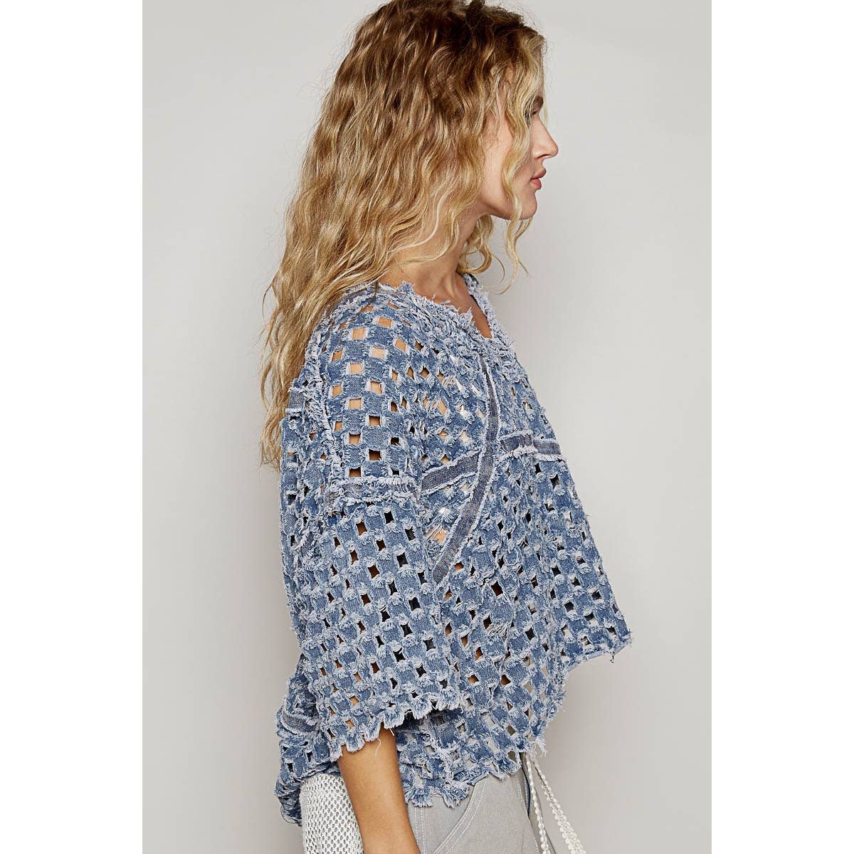 Pol Clothing - Vente Haut en maille – femme - Haut vintage délavé à manches courtes et poche avant3