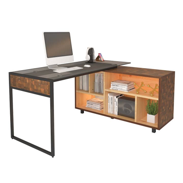 Oak L-Shape Corner Desk with Multiple Storage for wholesale on Faire5