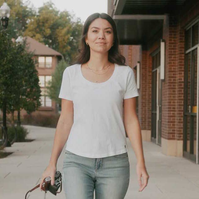 Women's Organic Cotton Tee Shirt Scoop Neck Fair Trade White for wholesale by West Path