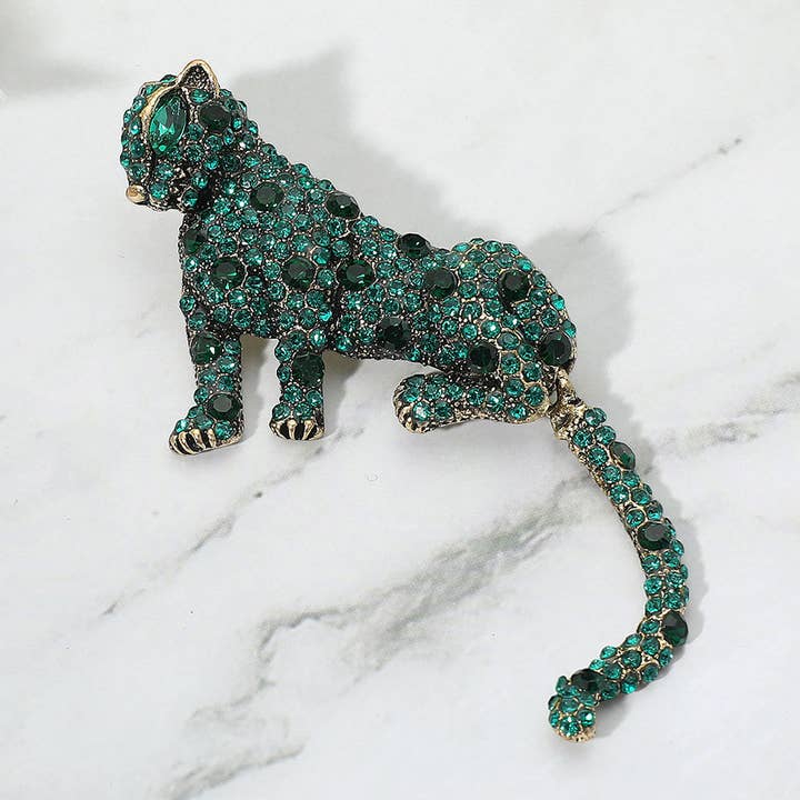 Stone Embellished Leopard Pin Brooch for wholesale by Sensibling Corp.