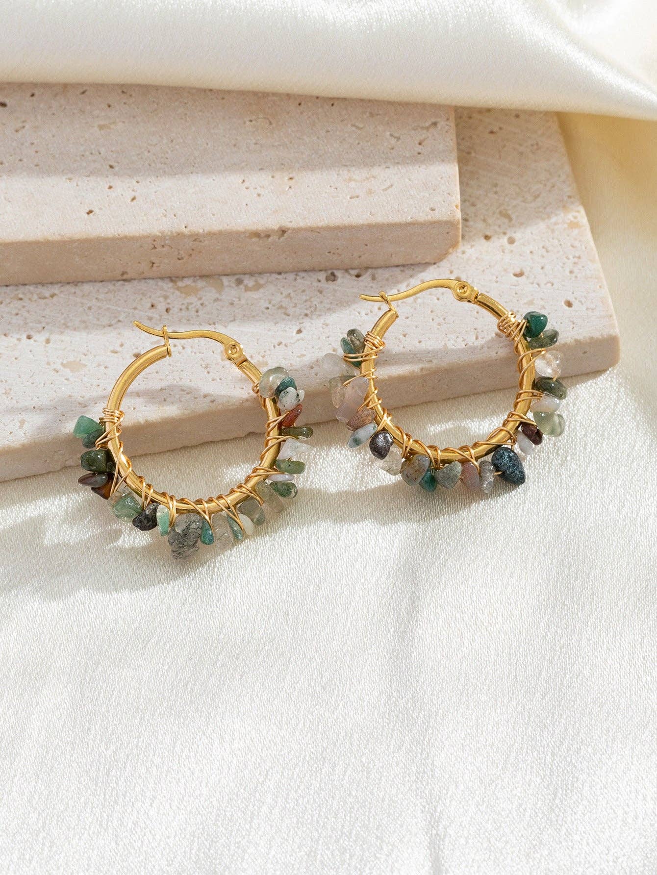 Gooddiy - Wholesale Jewelry Set - 1 Pair of Stainless Steel Inlaid Earrings0