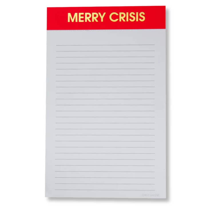 Merry Crisis - Holiday Lined Notepad - Christmas Red - 65 perforated pages - 5x8 for wholesale by Chez Gagné