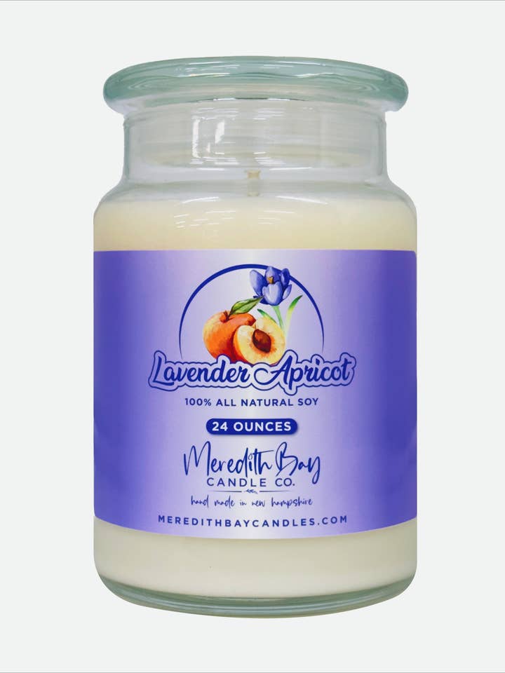 Bougie de soja à la lavande et aux abricots pour la vente par Meredith Bay Candle Co