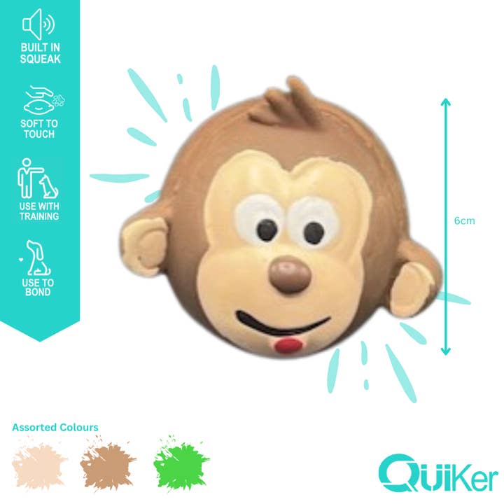 Quiker Pet Products - Venta al por mayor Juguete de goma - Perros - Juguete para perro con cabeza de animal de látex súper lindo de 6 cm - paquete de 6.2