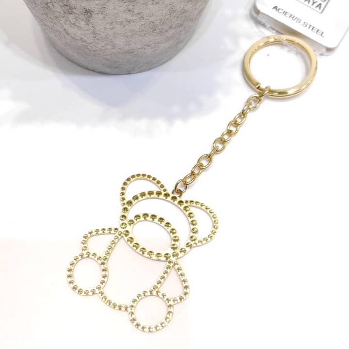 GOLDEN Teddy Bear Keychain for wholesale on Faire0