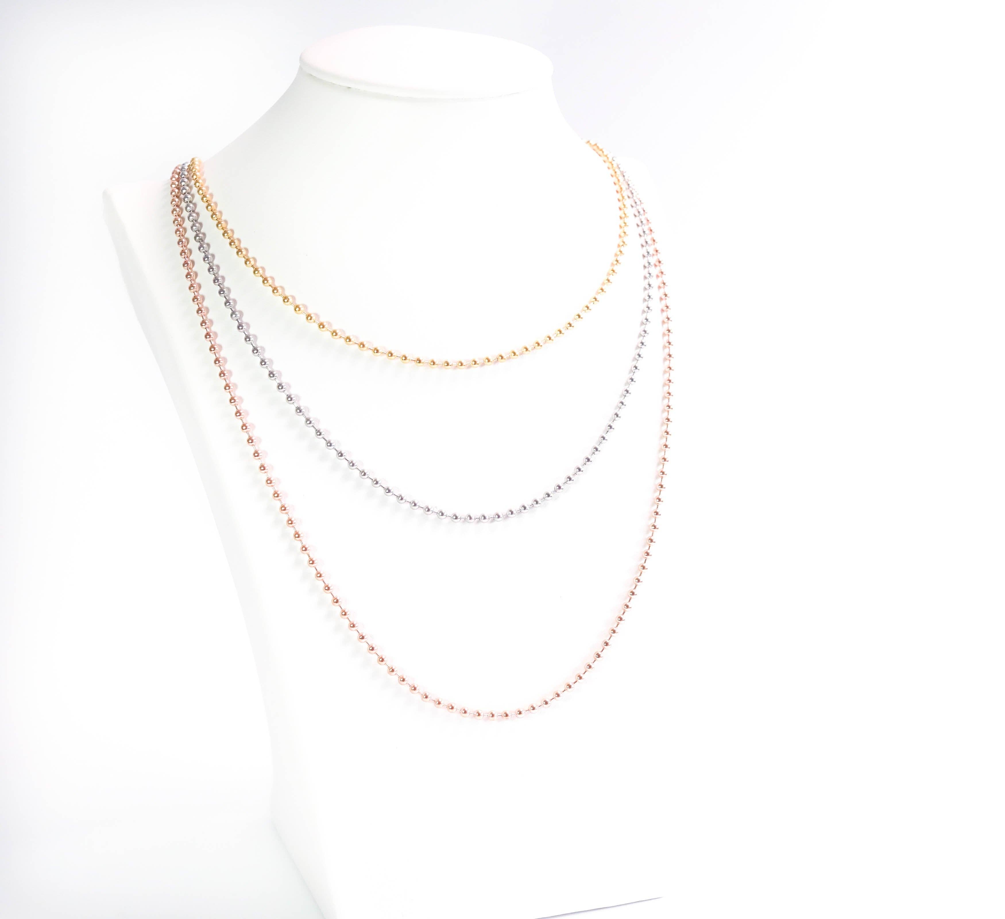 Mein Mantra – Engroshandel Led/kæde halskæde – Kuglekæde i rustfrit stål i flere farver, tykkelser og længder