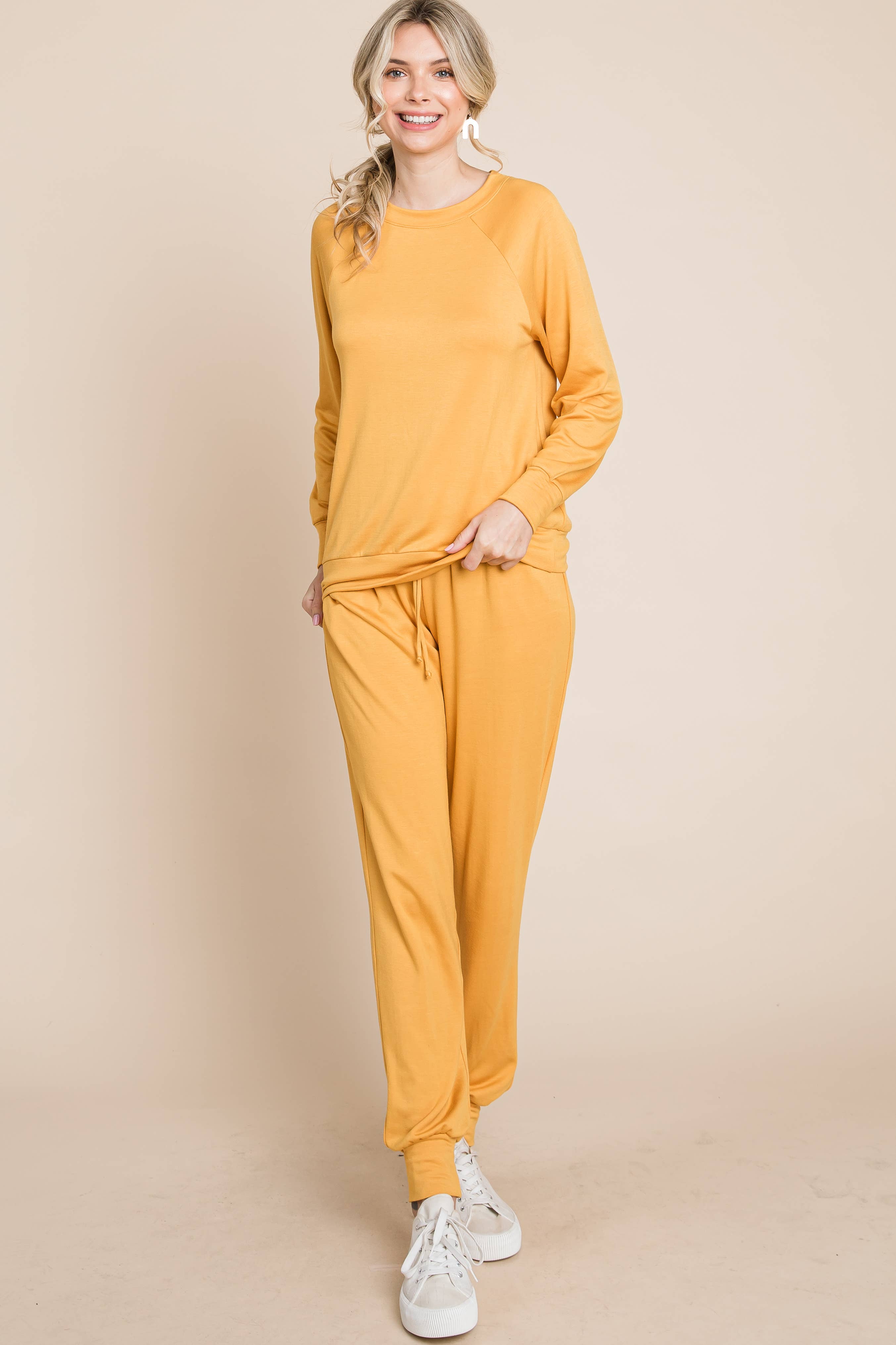 Mustard ETK-8898 Fleece Solid Soft and Fuzzy Loungewear for wholesale on Faire2