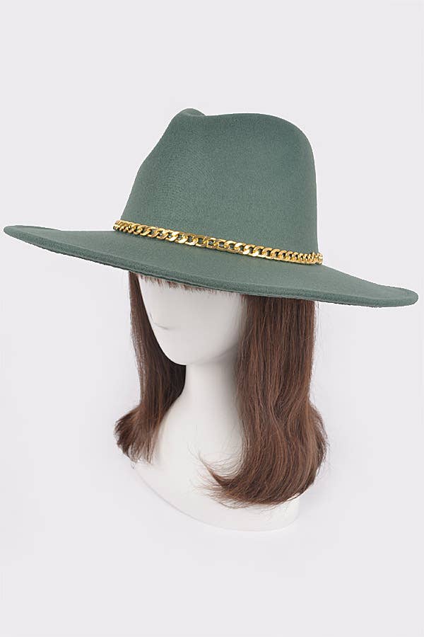 anbfashion - Wholesale Fedora - Women's - Faux Wool Wide Brim Fedora Hat W/Metal Chain4