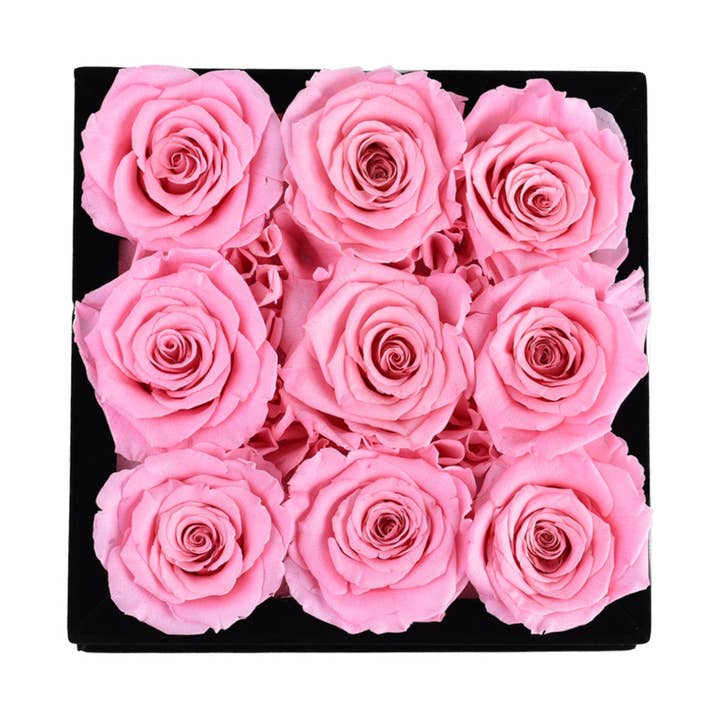 Rose Forever – wholesale Dried/pressed flowers – 9 Pink Roses Velvet Eternity Roses Bouquet Box