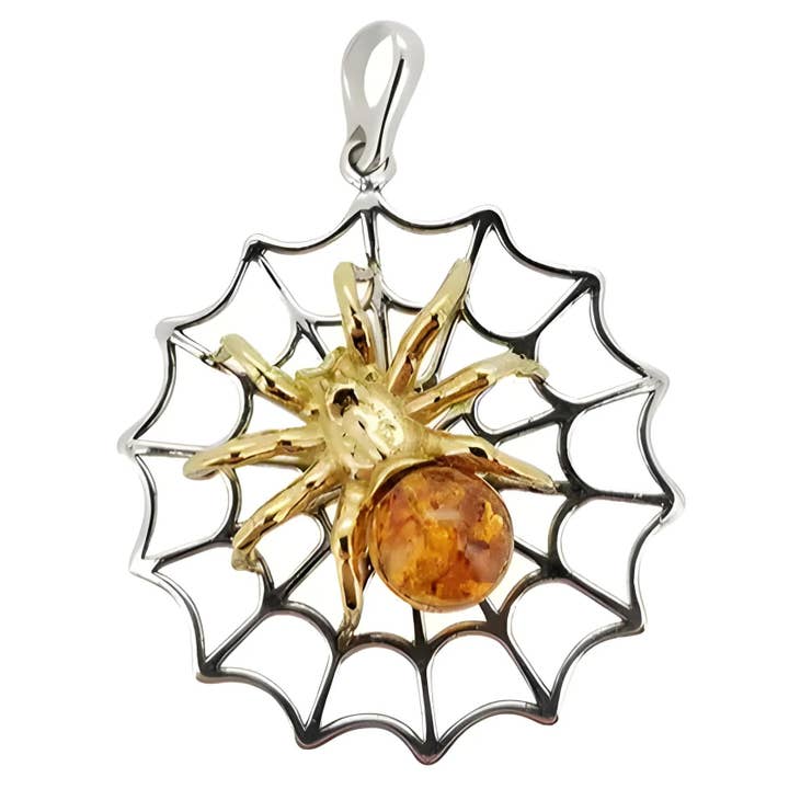 Spider On Web Cognac Amber zilveren vergulde hanger voor wholesale door Amberman