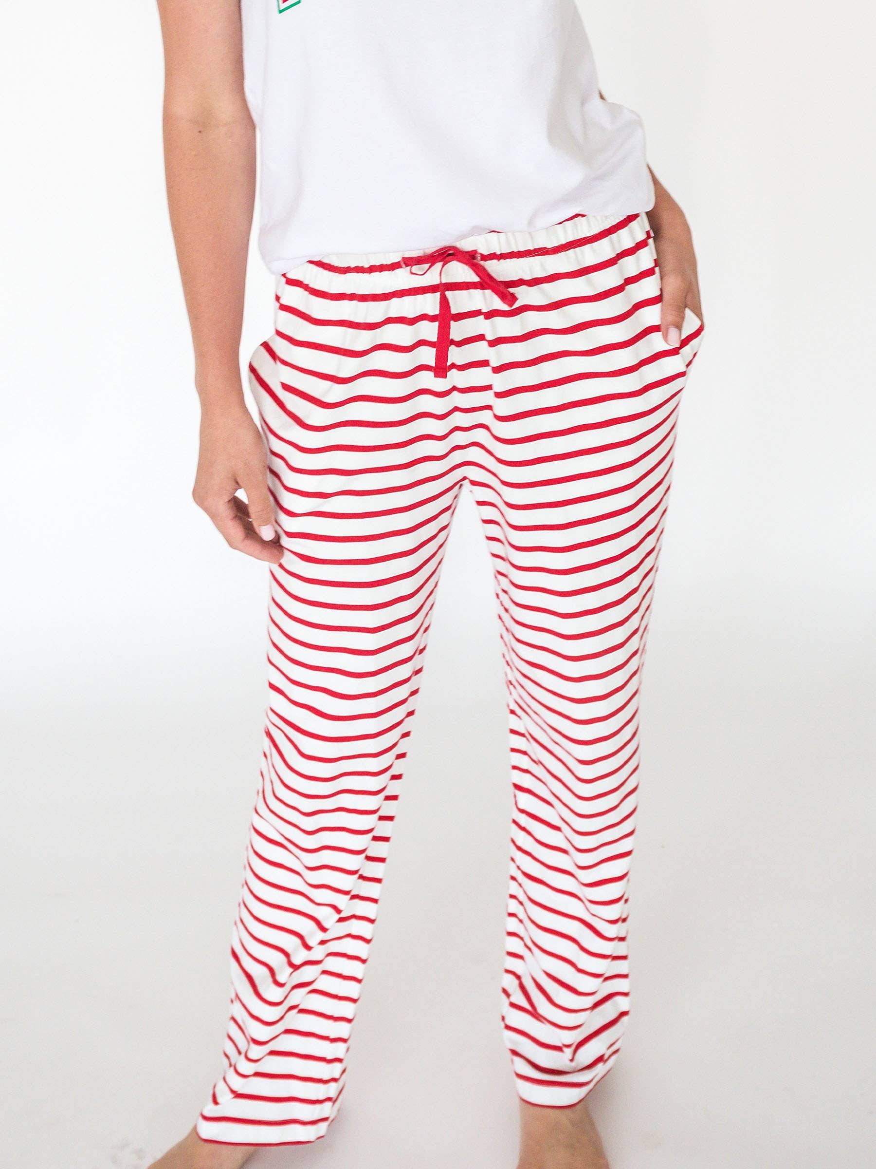 SoftSnooze™ Adult Cotton Modal Red & White Stripe Pajama Pants for wholesale on Faire3