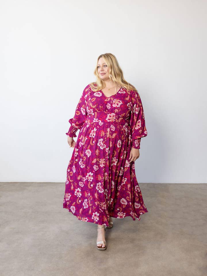 Rebecca Långärmad Maxi Klänning i Bordeaux för wholesale av Dani Marie