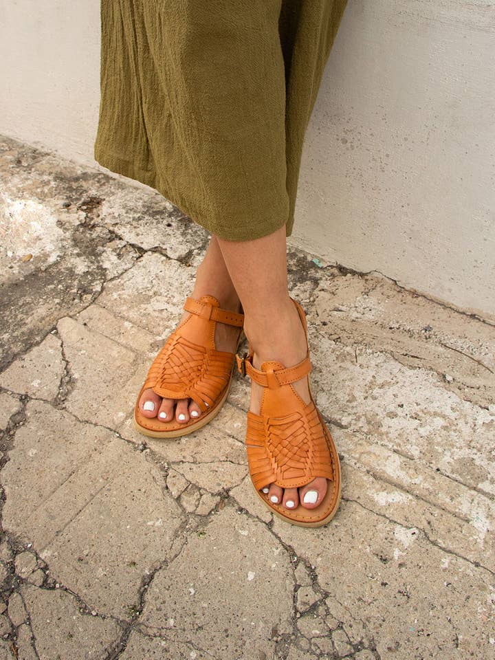 AZTECA - Camel leather sandals for women for summer for wholesale by Mexas US