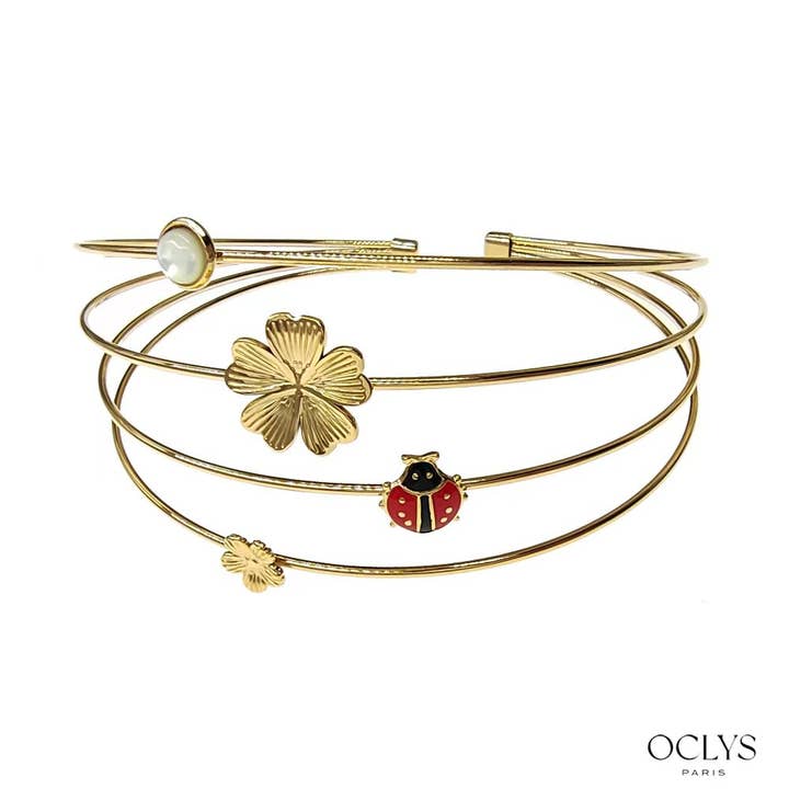Oclys - Wholesale Cuff Bracelet - Ladybug arm bracelet in gold stainless steel1