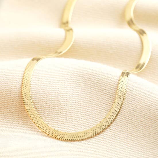 Stainless Steel Herringbone Chain Necklace in Gold for wholesale by Lisa Angel