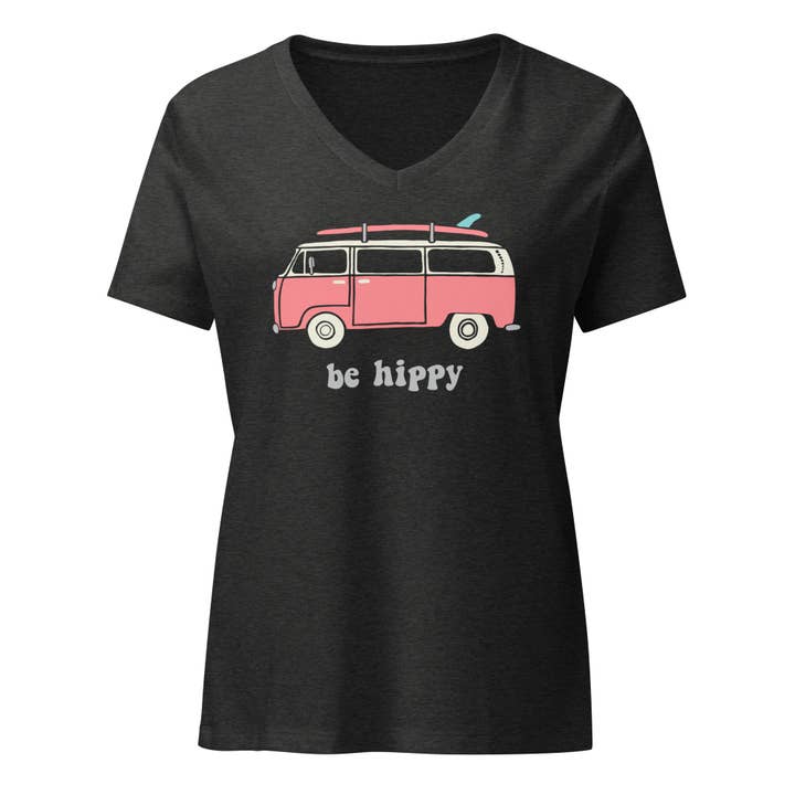 W's roze bus V-hals T-shirt voor wholesale door Be Hippy, LLC