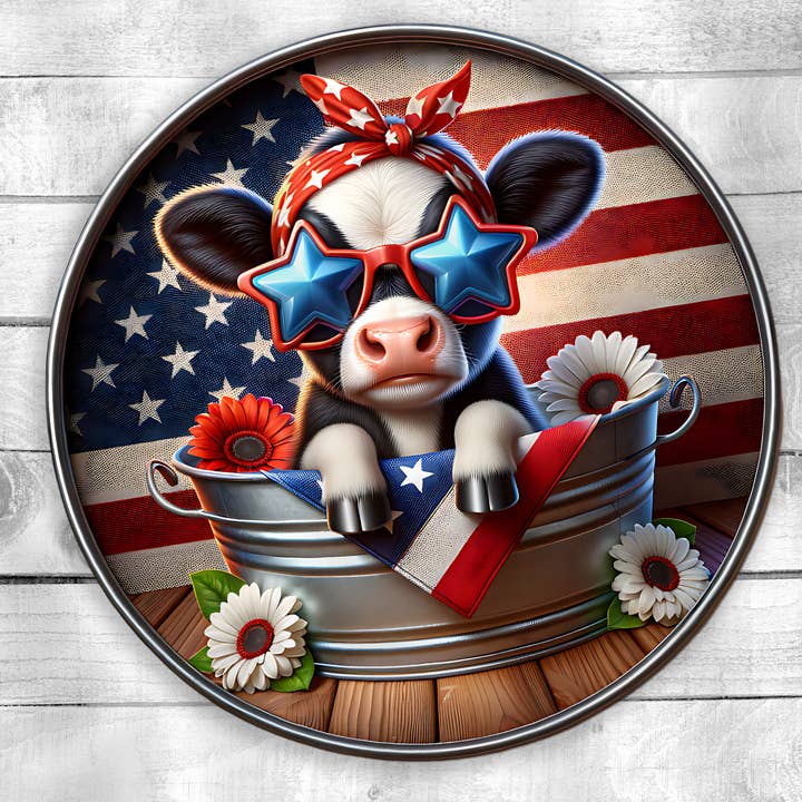UV- Patriotic Cow Vibrant UV Printed Wood Door Hanger for wholesale by Kate's Blanks