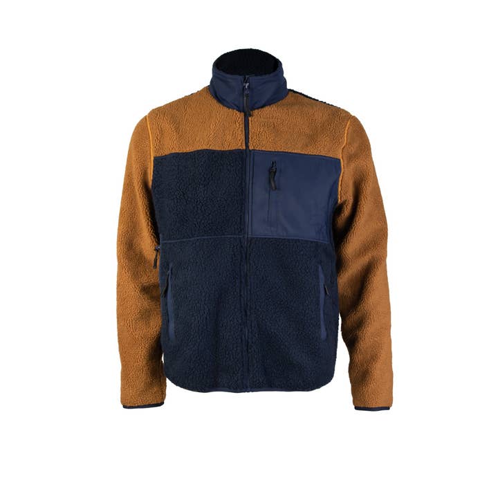 Chaqueta de ciclismo de forro polar sherpa azul marino y marrón para venta al por mayor de PARIA