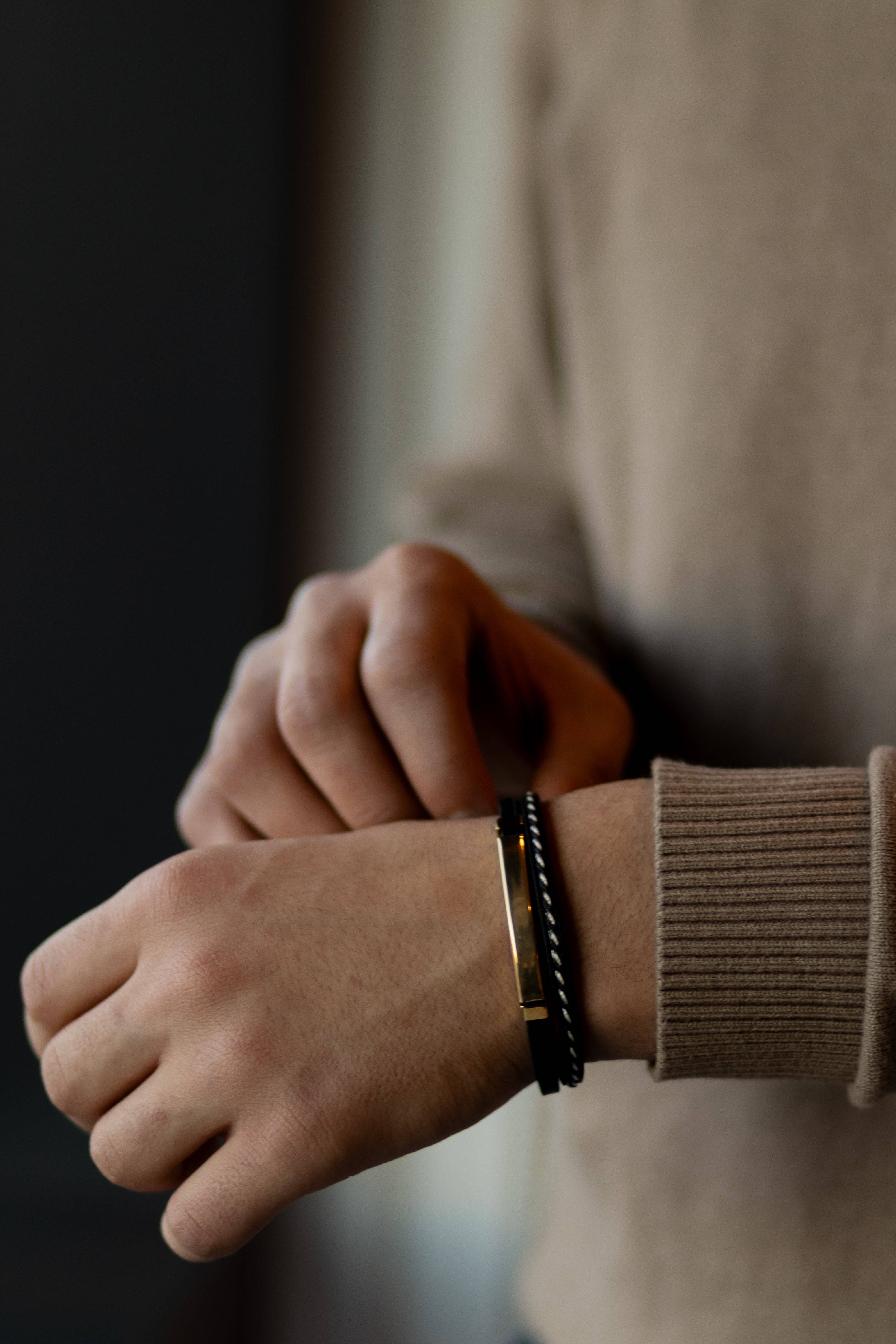 Sedy Jewelry - Wholesale Jewelry - Men's - Men’s Black Leather Bracelet with Gold-Tone Stainless Steel 6