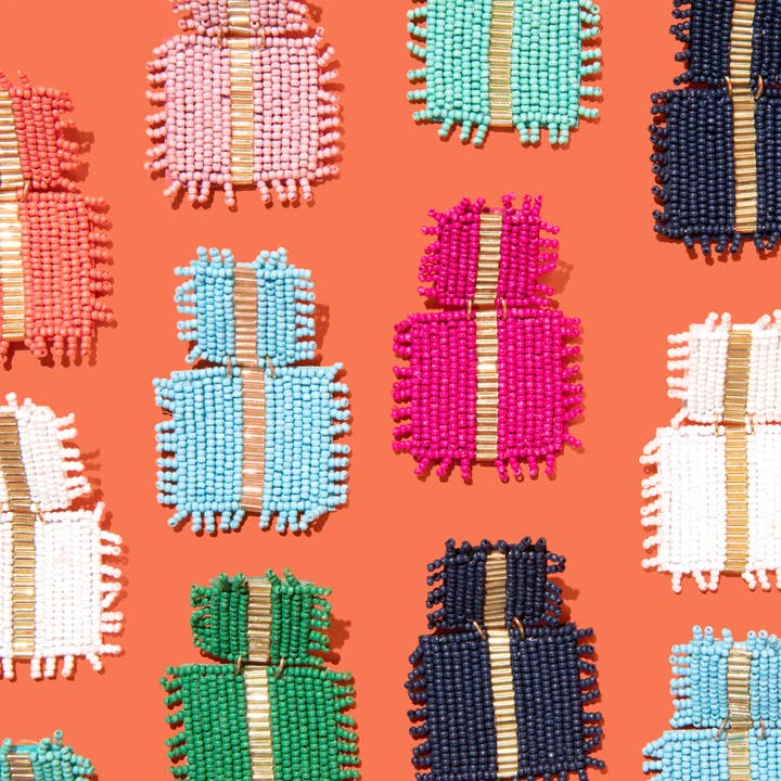 Pierce + Hide - Wholesale Dangle Earrings - Custom Beaded Square Fringe Drops | Tiered Squares