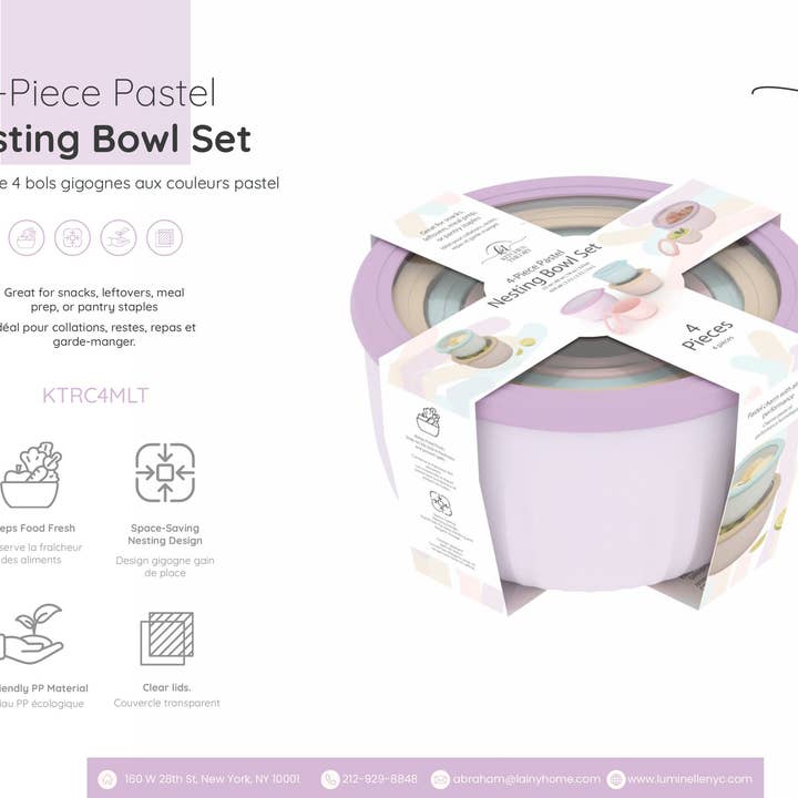 Kitchen Theory 4-Piece Nesting Bowl Set with Lids for wholesale by Lainy Home