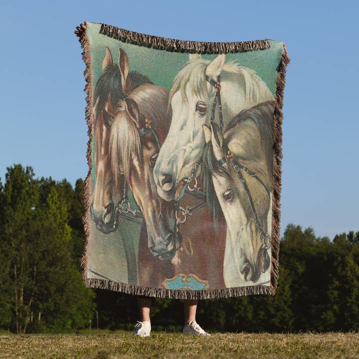 3dRose – Großhandel Überwurfdecke – 3dRose, Vintage Vier Pferde Kunstwerk, Decke1