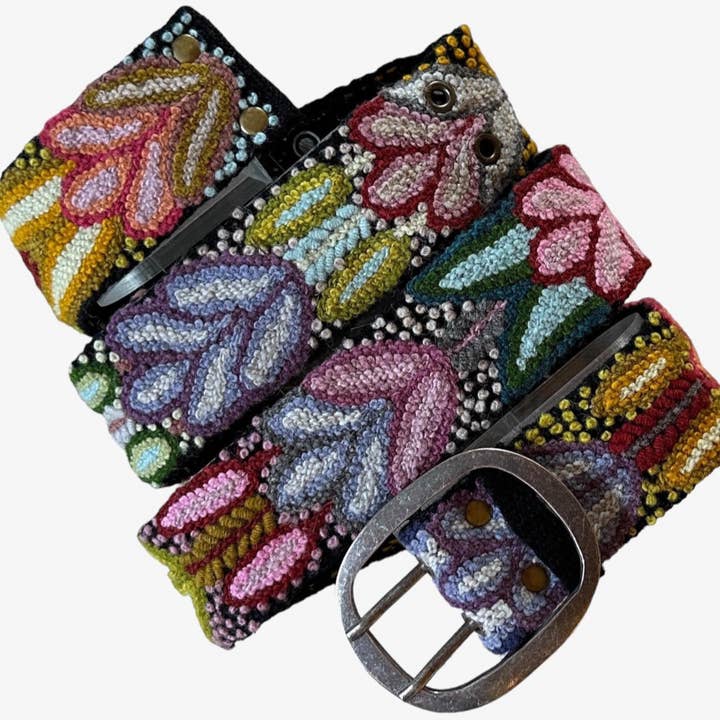 Andina Black - Hand Embroidered Floral Wool Peruvian Belt for wholesale by Kuyay Peruvian Designs