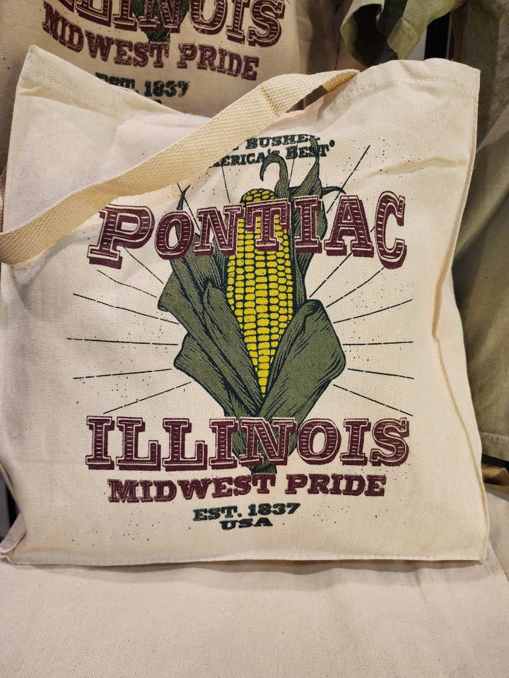 "Pontiac, Illinois Midwest Pride" vintage seed bag design tote bag, Natural for wholesale by Seed House Prints