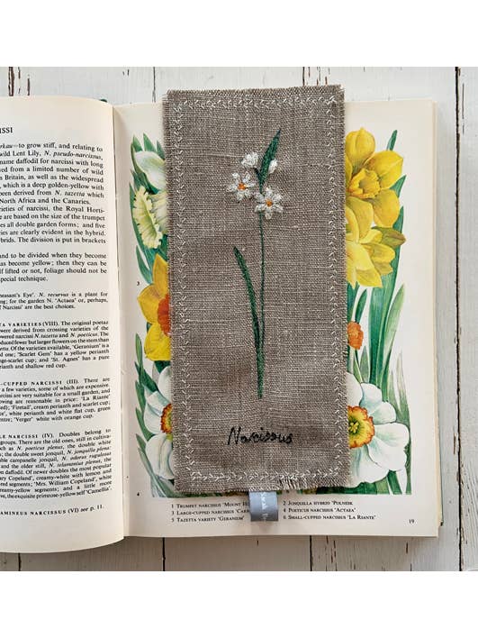 Narcissus Flower Embroidered Bookmark for wholesale by Sarah Becvar Design